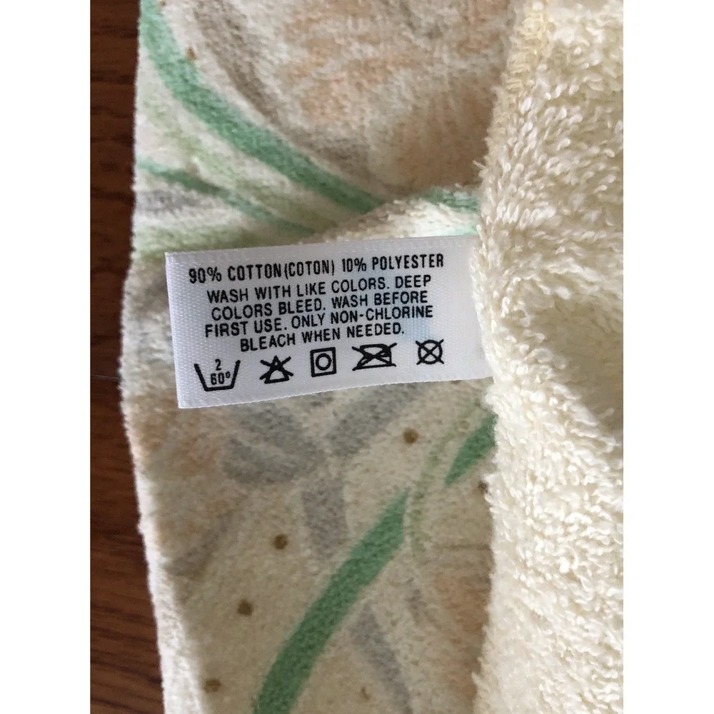 VTG Fieldcrest Floral 3 Piece Towel Set Ivory Peach Tulips Cotton Blend USA NOS